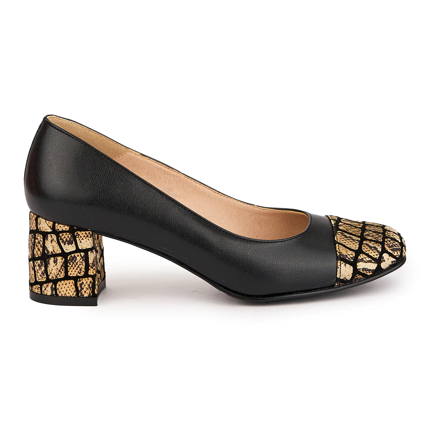 Pantofi dama din piele naturala neagra cu toc gros 5.5 cm 16616