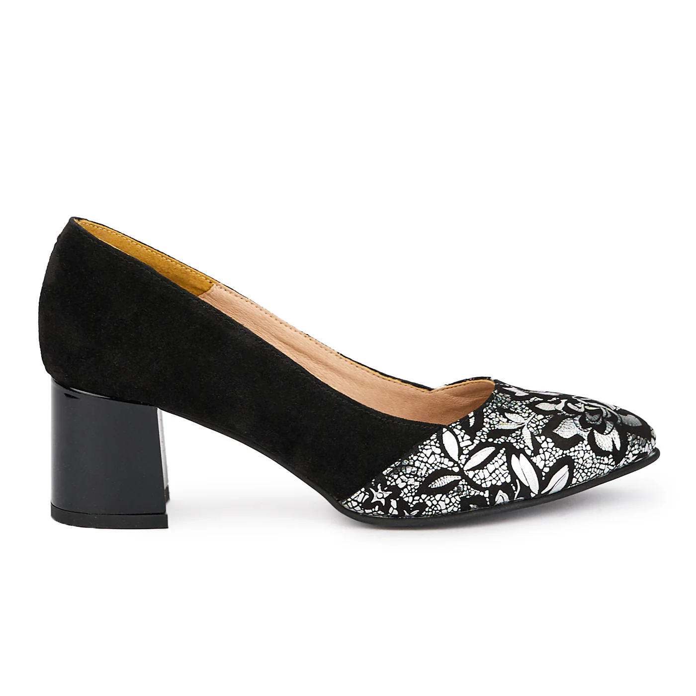 Pantofi dama din piele naturala neagra cu toc gros 5.5 cm 17049