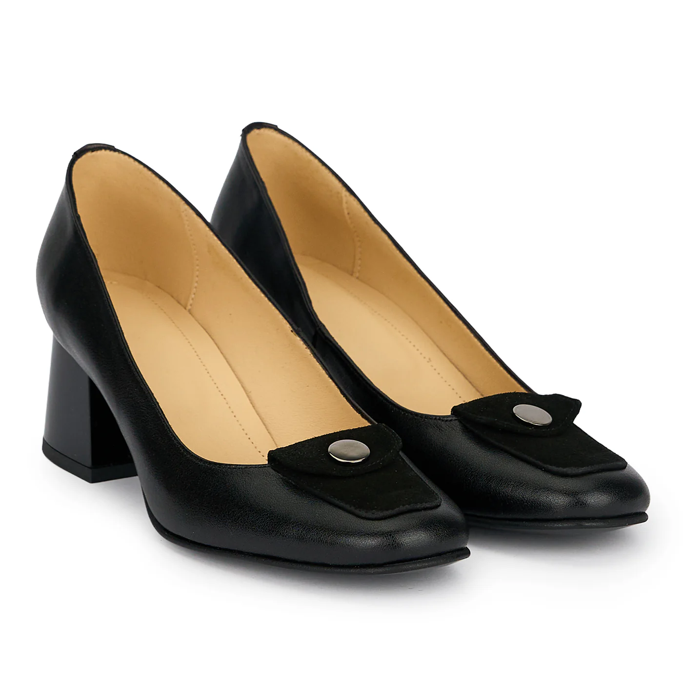 Pantofi dama din piele naturala neagra cu toc gros 5.5 cm 19183 - Image 5