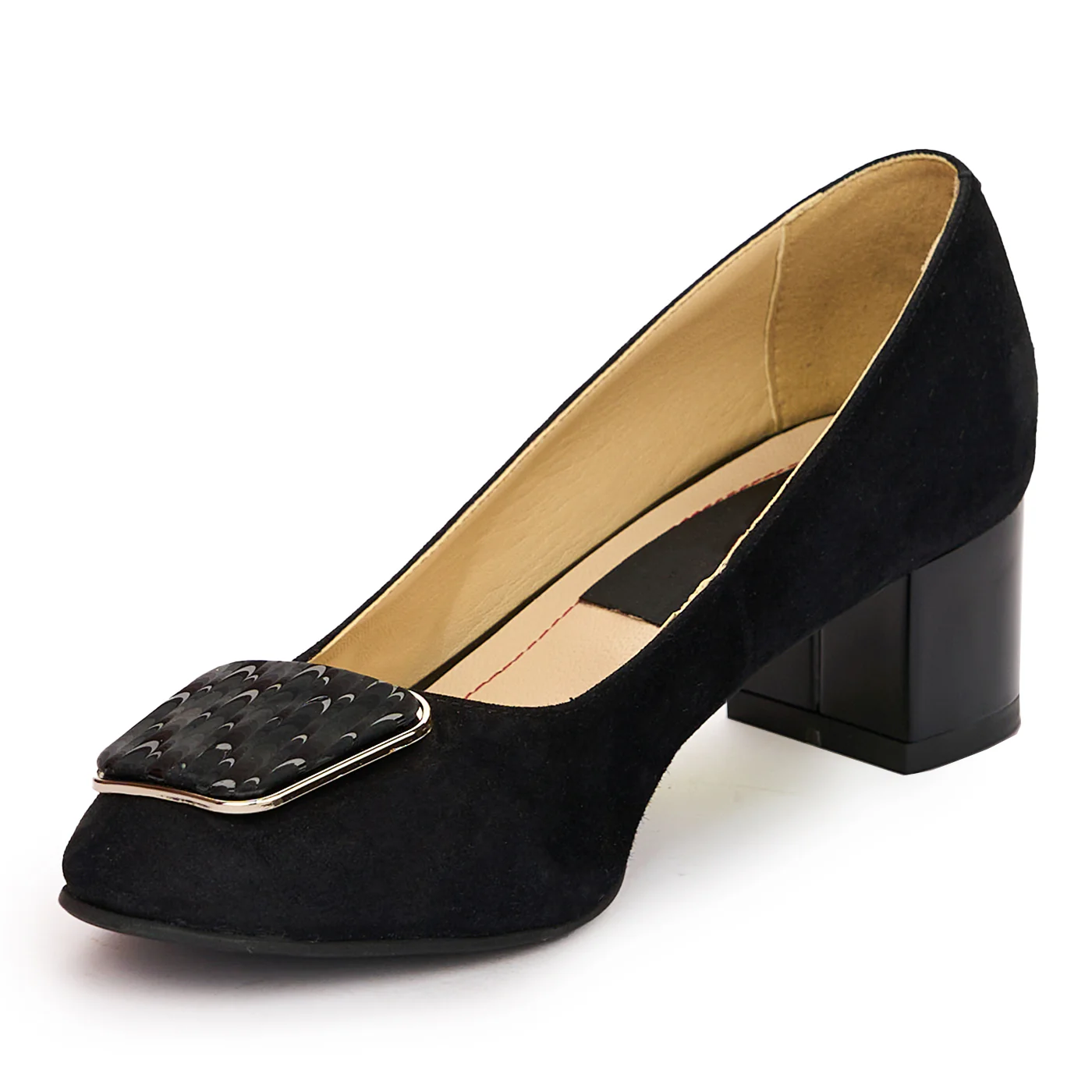 Pantofi dama din piele naturala neagra cu toc gros 5 cm 13810 - Image 3