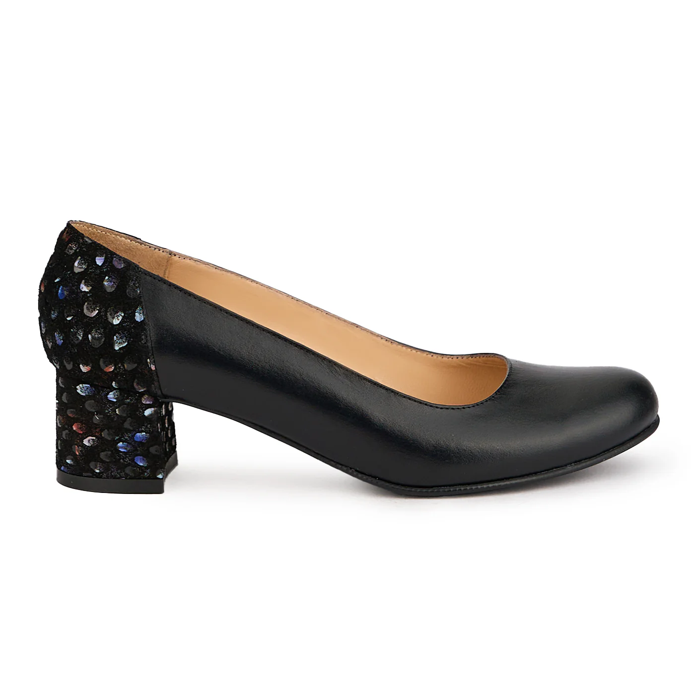 Pantofi dama din piele naturala neagra cu toc gros 5 cm 16974