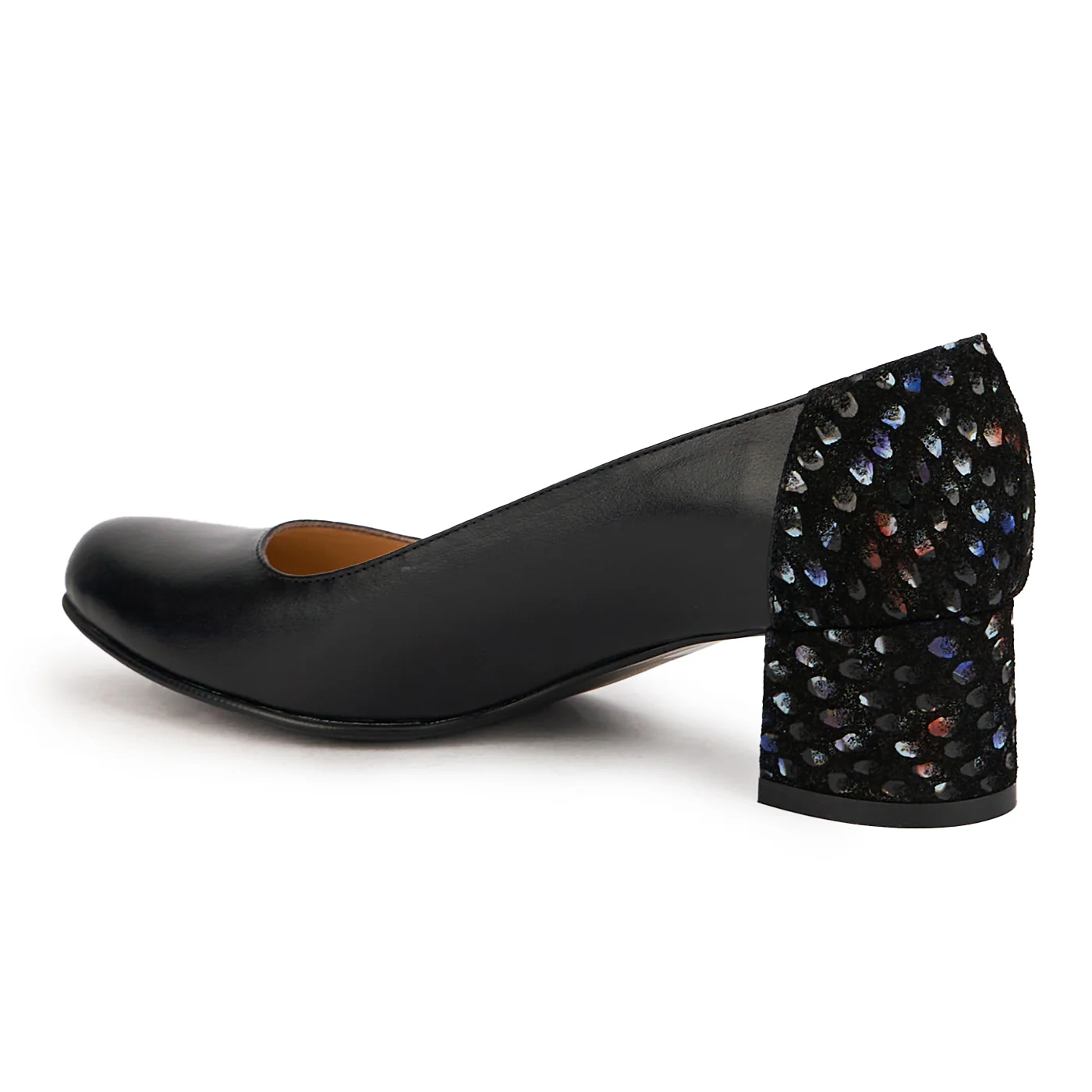 Pantofi dama din piele naturala neagra cu toc gros 5 cm 16974 - Image 2