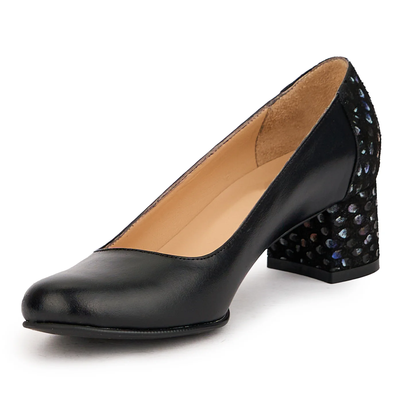 Pantofi dama din piele naturala neagra cu toc gros 5 cm 16974 - Image 3