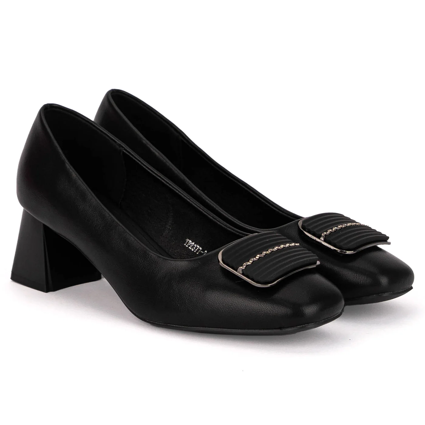 Pantofi dama din piele naturala neagra cu toc gros 5 cm 18798 - Image 4