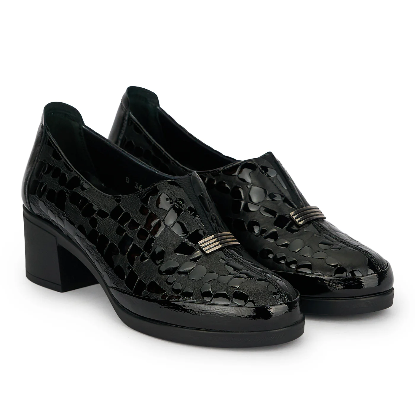 Pantofi dama din piele naturala neagra cu toc gros 5 cm 19411 - Image 4