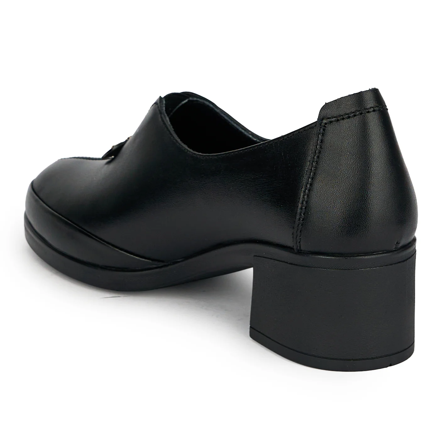 Pantofi dama din piele naturala neagra cu toc gros 5 cm 19412 - Image 2