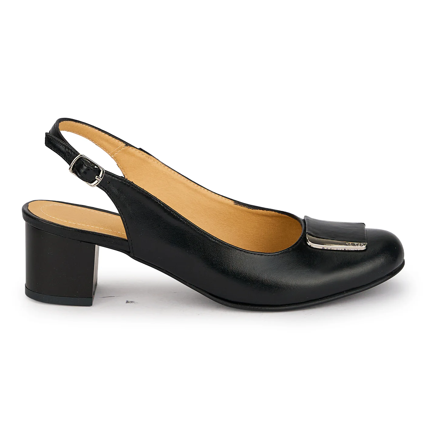 Pantofi dama din piele naturala neagra cu toc gros 5 cm 19693