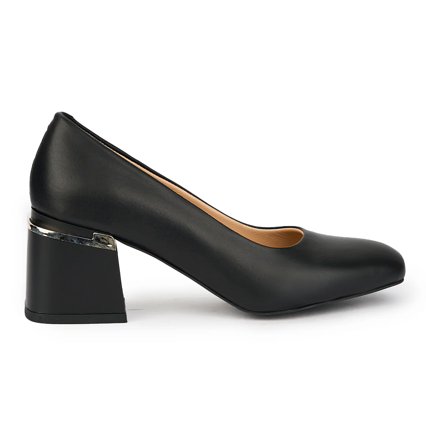 Pantofi dama din piele naturala neagra cu toc gros 6.5 cm 15656