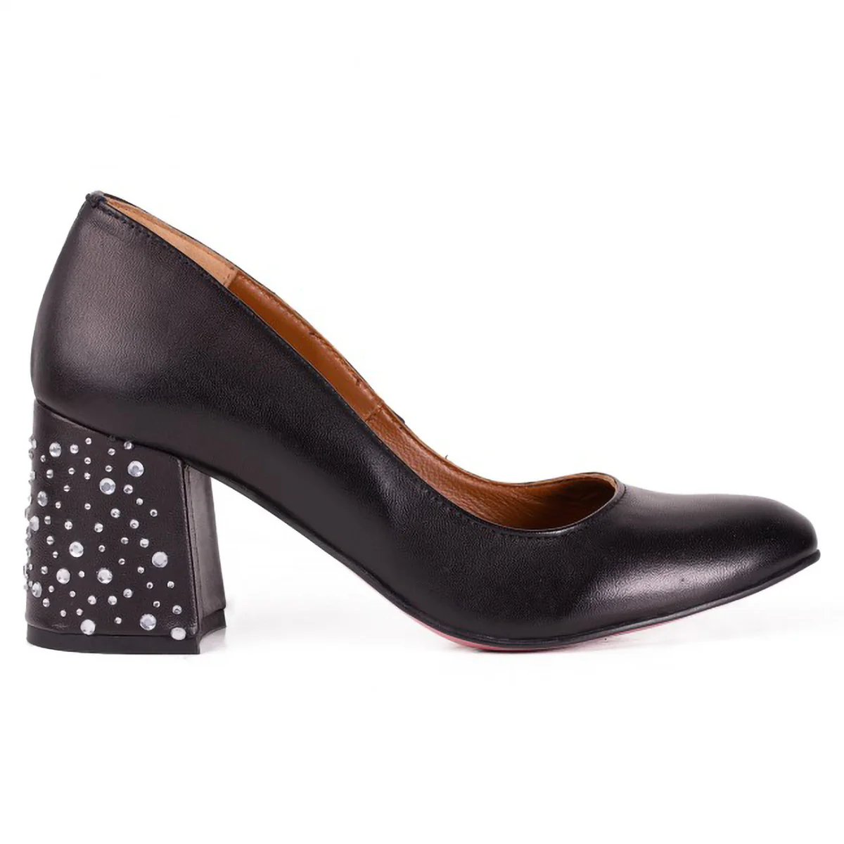 Pantofi dama din piele naturala neagra cu toc gros 6.5 cm 15738