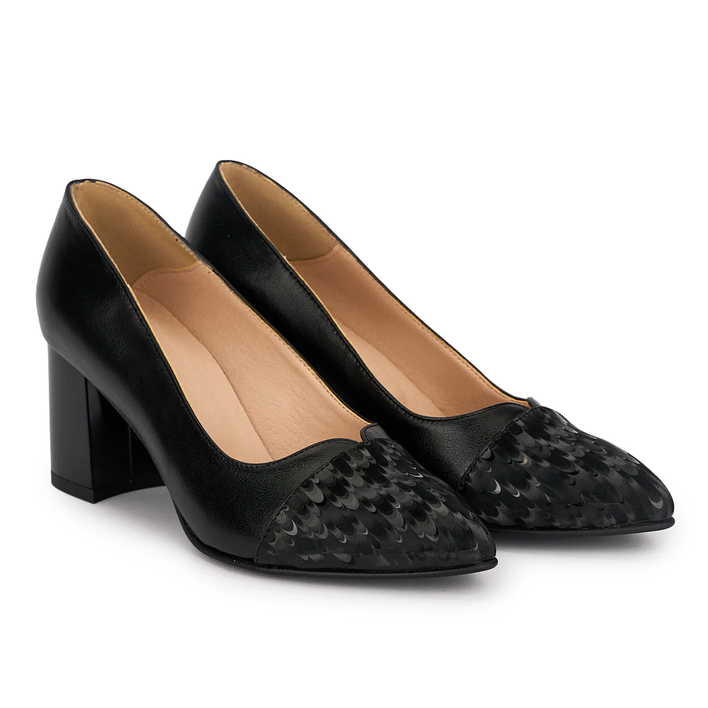 Pantofi dama din piele naturala neagra cu toc gros 6.5 cm 18840 - Image 4