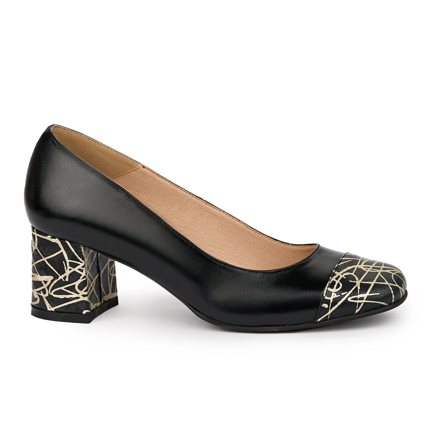 Pantofi dama din piele naturala neagra cu toc gros 6 cm 14335