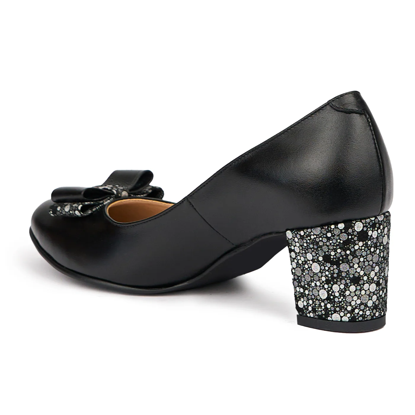 Pantofi dama din piele naturala neagra cu toc gros 6 cm 14490 - Image 2