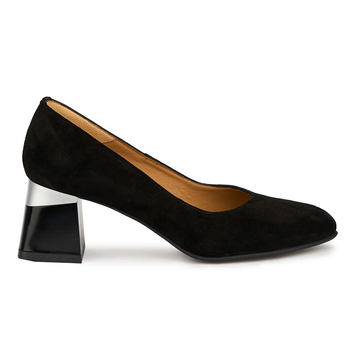 Pantofi dama din piele naturala neagra cu toc gros 6 cm 14976