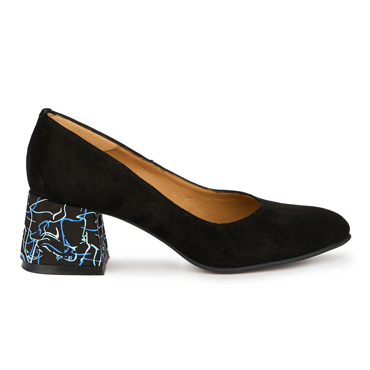 Pantofi dama din piele naturala neagra cu toc gros 6 cm 14986