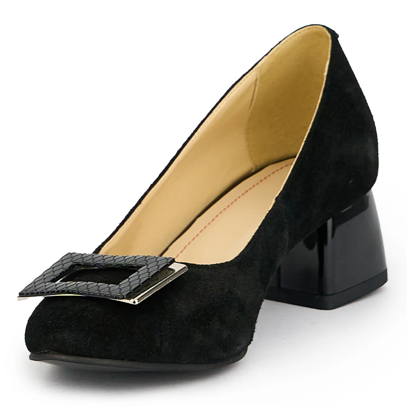 Pantofi dama din piele naturala neagra cu toc gros 6 cm 14993 - Image 3