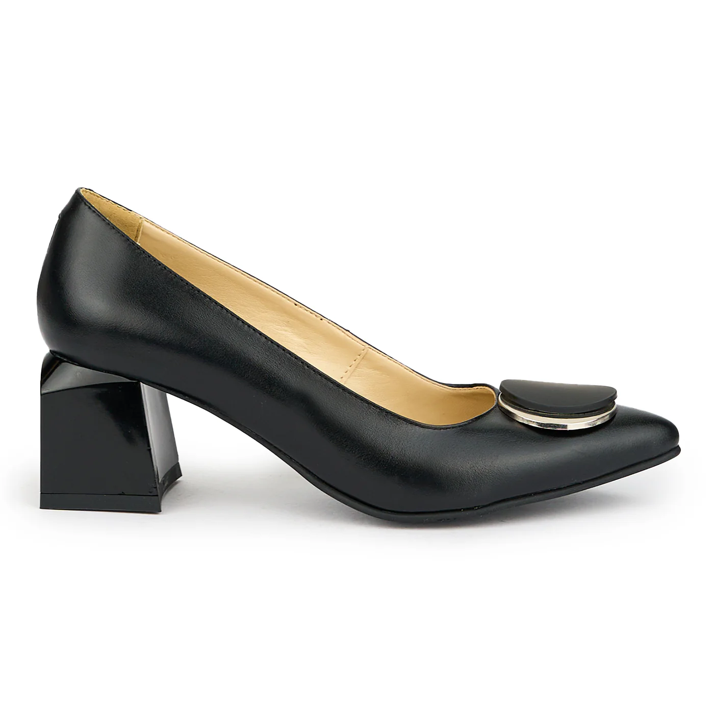 Pantofi dama din piele naturala neagra cu toc gros 6 cm 14995