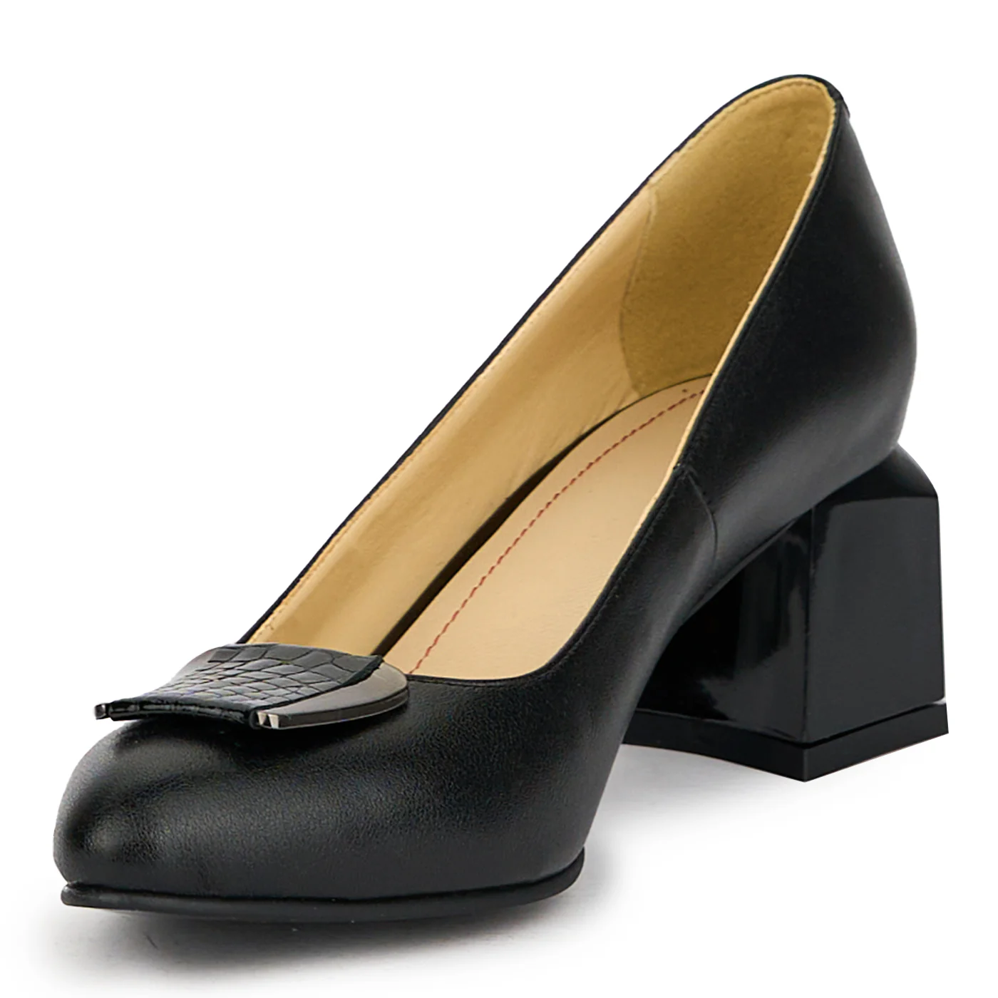 Pantofi dama din piele naturala neagra cu toc gros 6 cm 15001 - Image 3