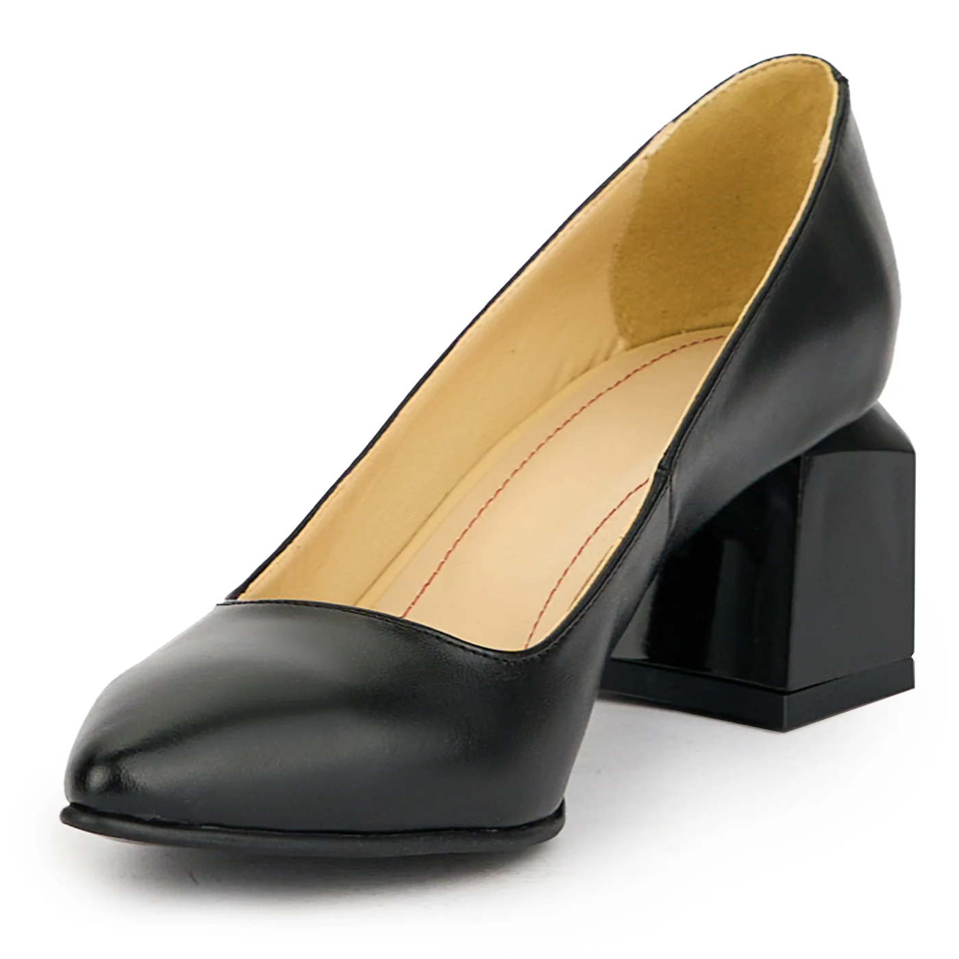 Pantofi dama din piele naturala neagra cu toc gros 6 cm 15008 - Image 3