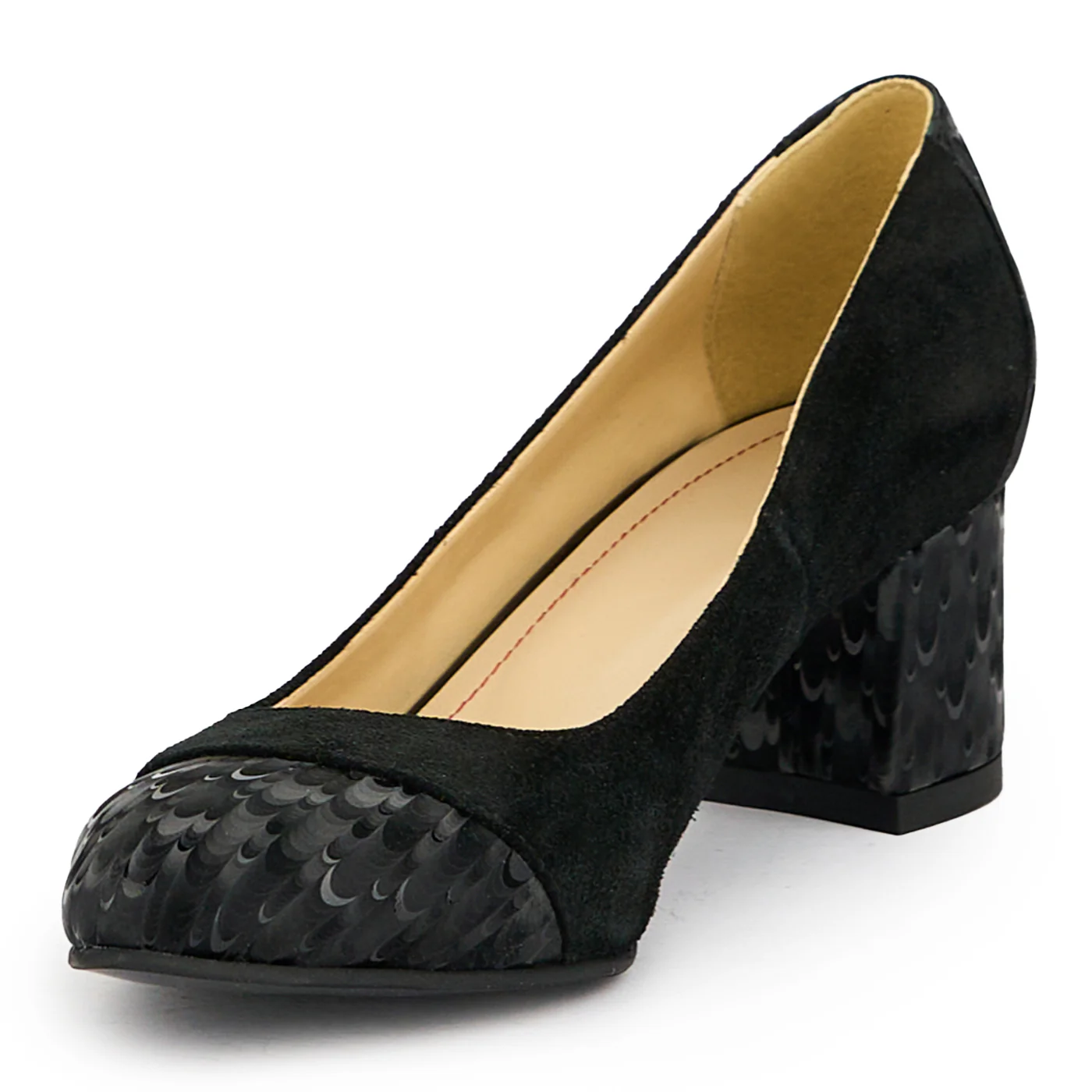 Pantofi dama din piele naturala neagra cu toc gros 6 cm 15048 - Image 3