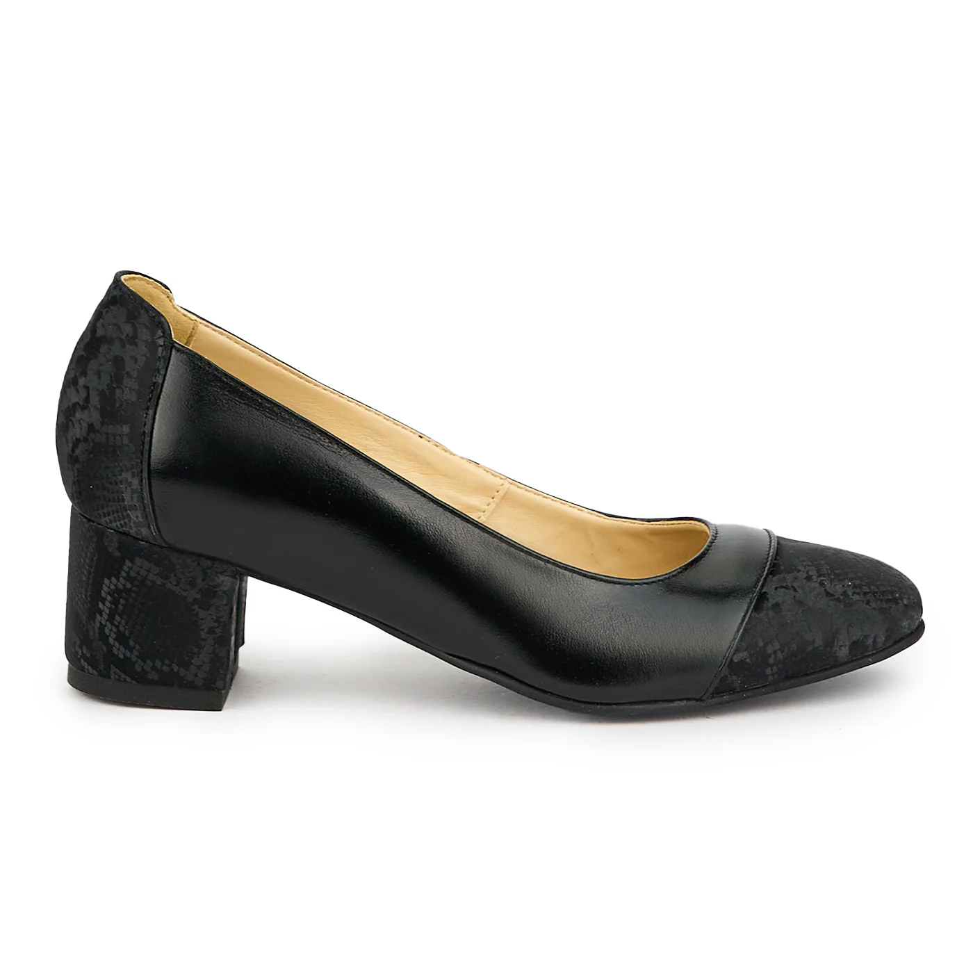Pantofi dama din piele naturala neagra cu toc gros 6 cm 15049