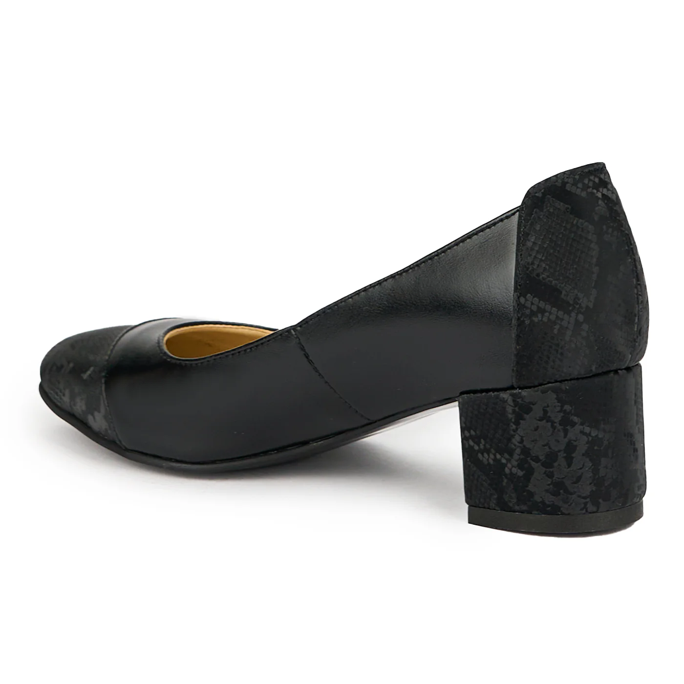 Pantofi dama din piele naturala neagra cu toc gros 6 cm 15049 - Image 2