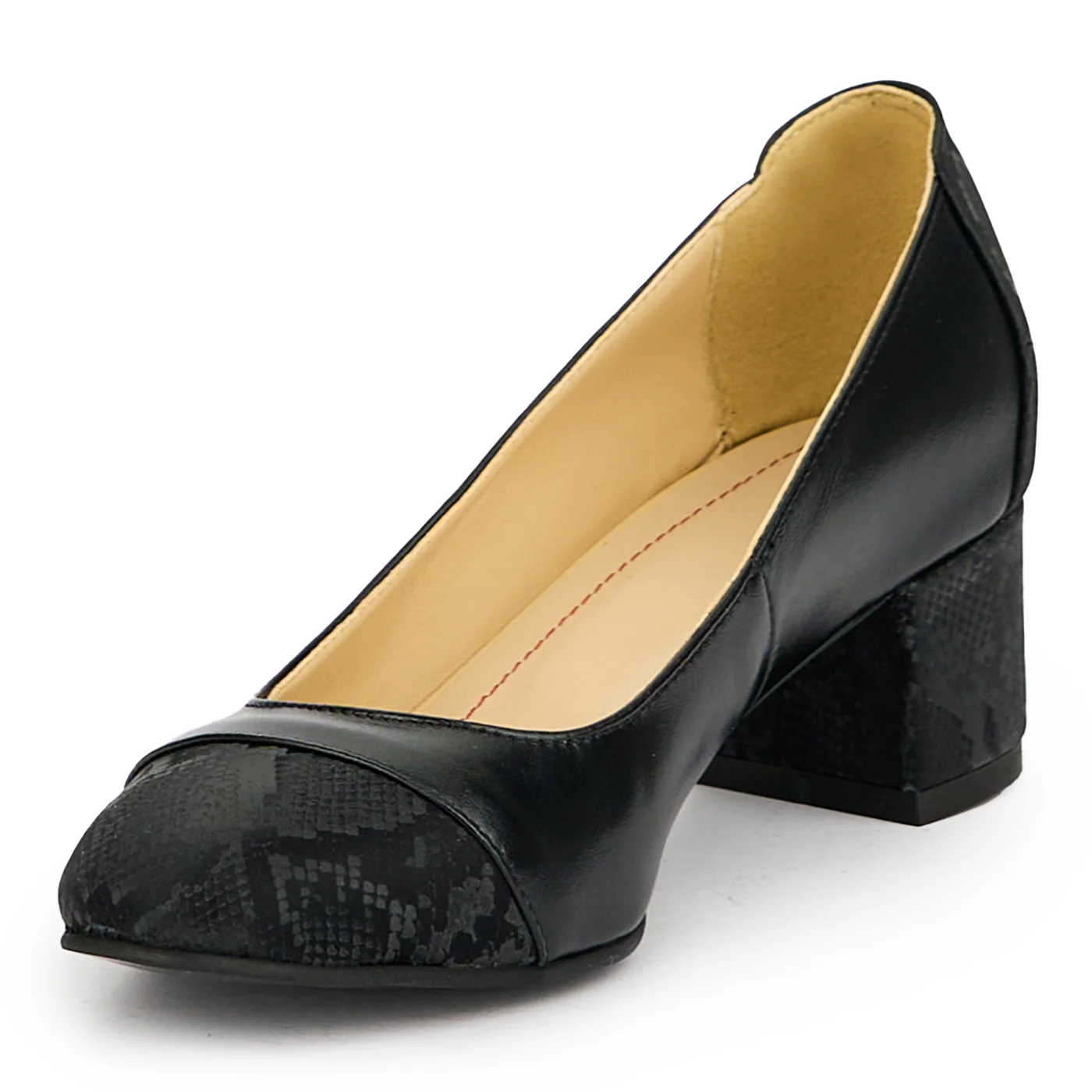 Pantofi dama din piele naturala neagra cu toc gros 6 cm 15049 - Image 3