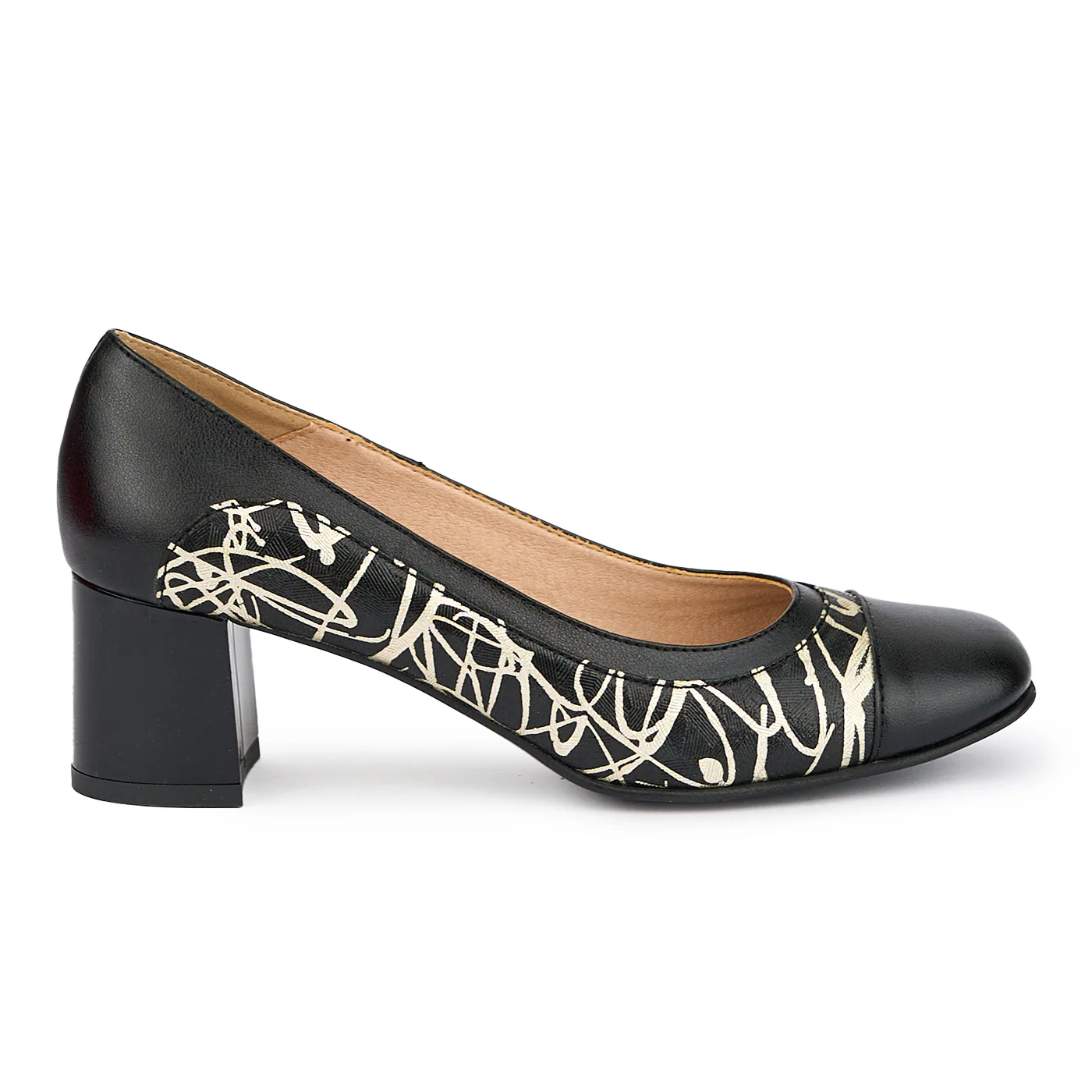 Pantofi dama din piele naturala neagra cu toc gros 6 cm 15193