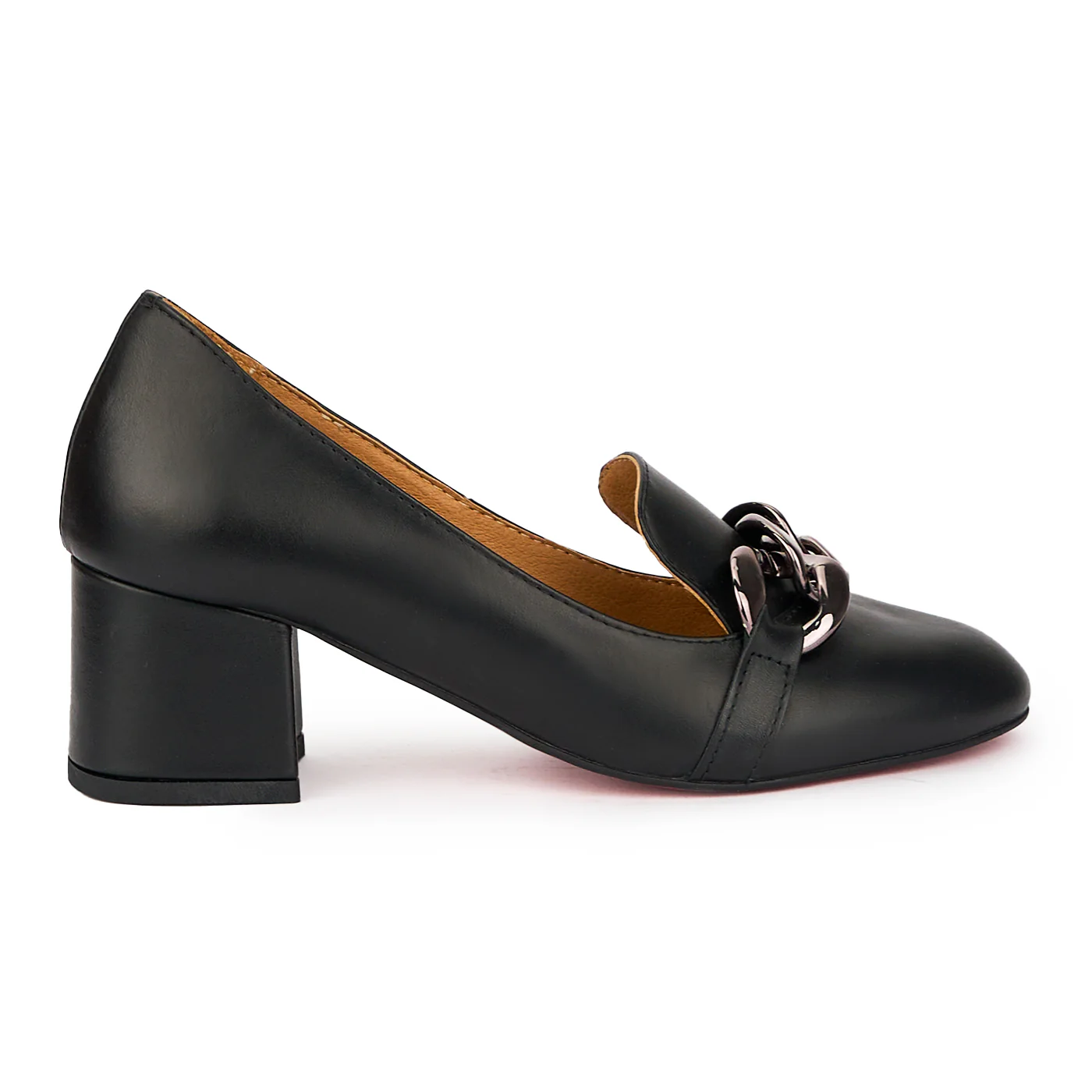 Pantofi dama din piele naturala neagra cu toc gros 6 cm 15438