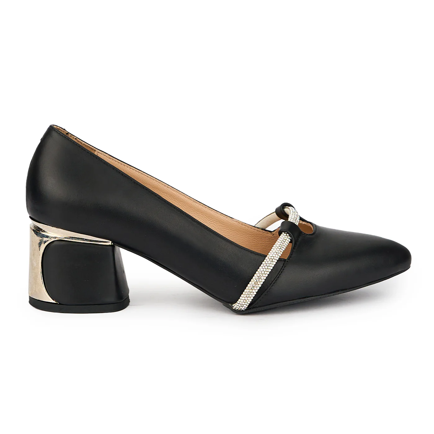 Pantofi dama din piele naturala neagra cu toc gros 6 cm 15675