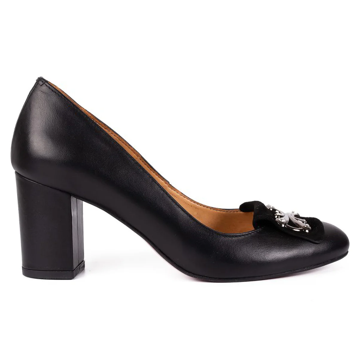 Pantofi dama din piele naturala neagra cu toc gros 8 cm 15719