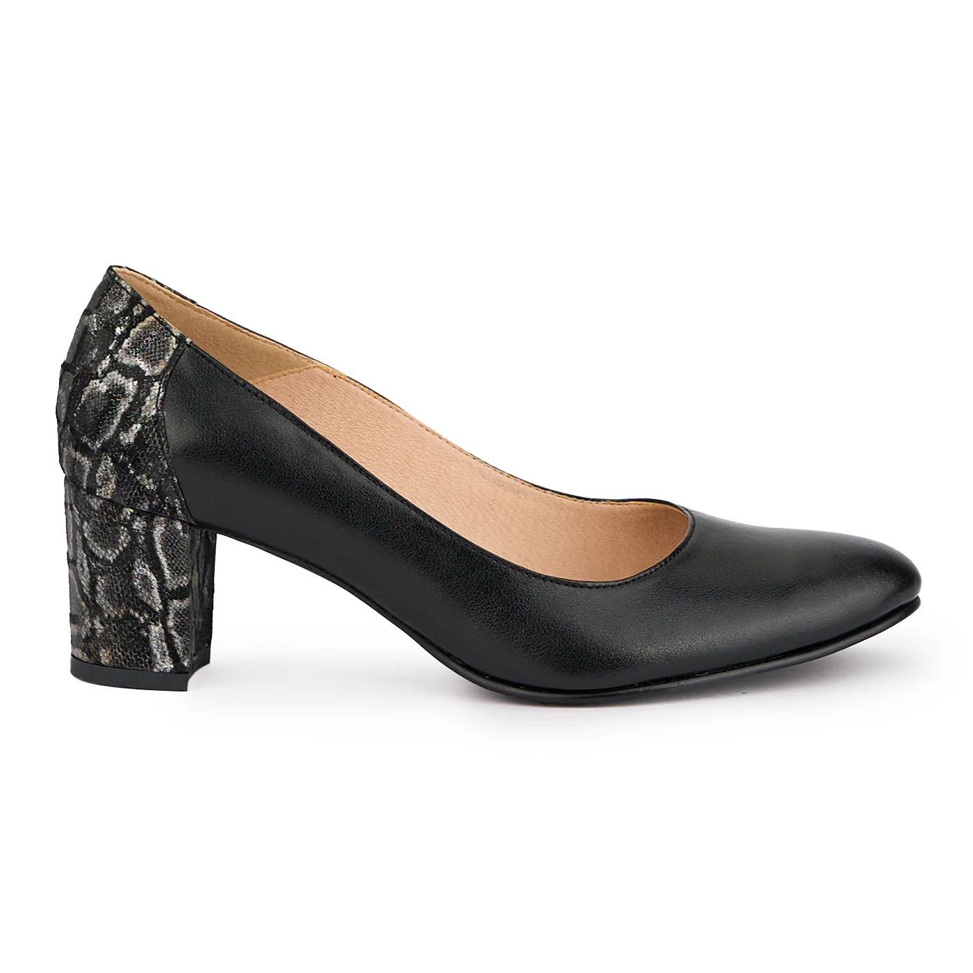 Pantofi dama din piele naturala neagra cu toc gros 6 cm 16896