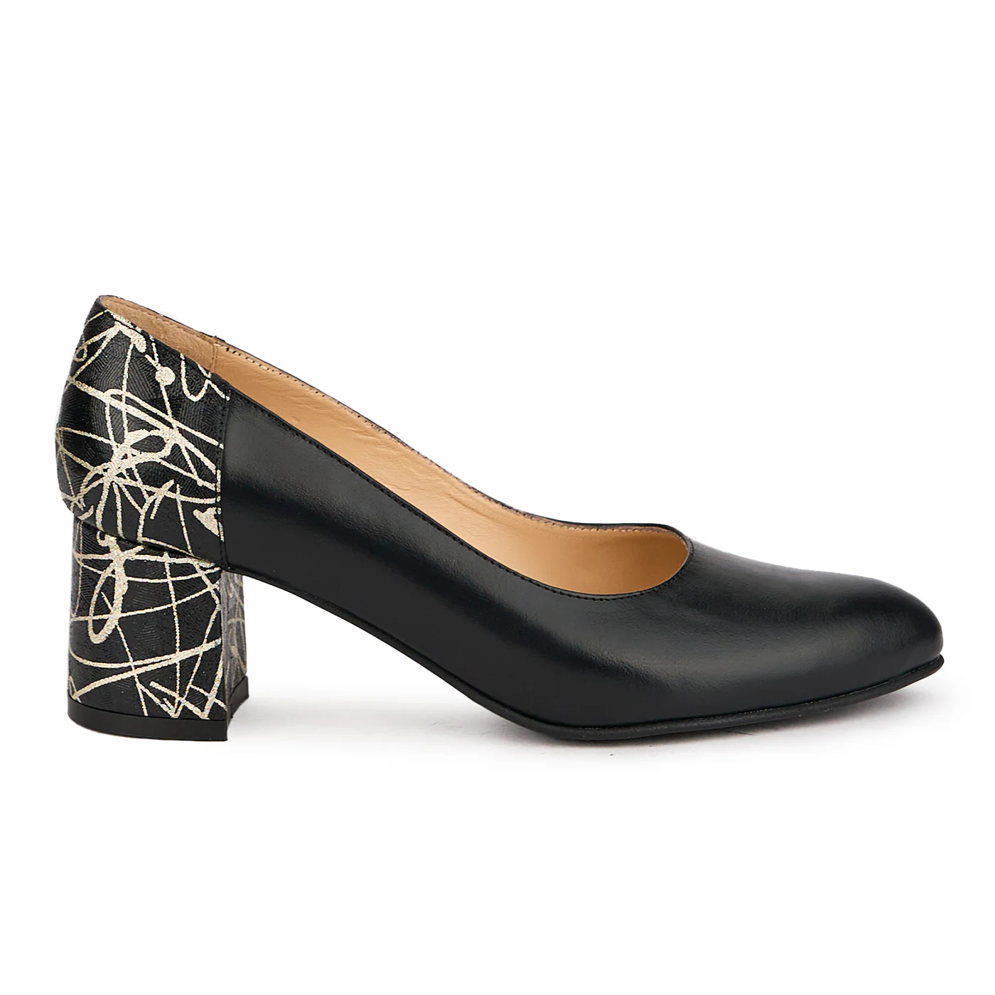 Pantofi dama din piele naturala neagra cu toc gros 6 cm 16975