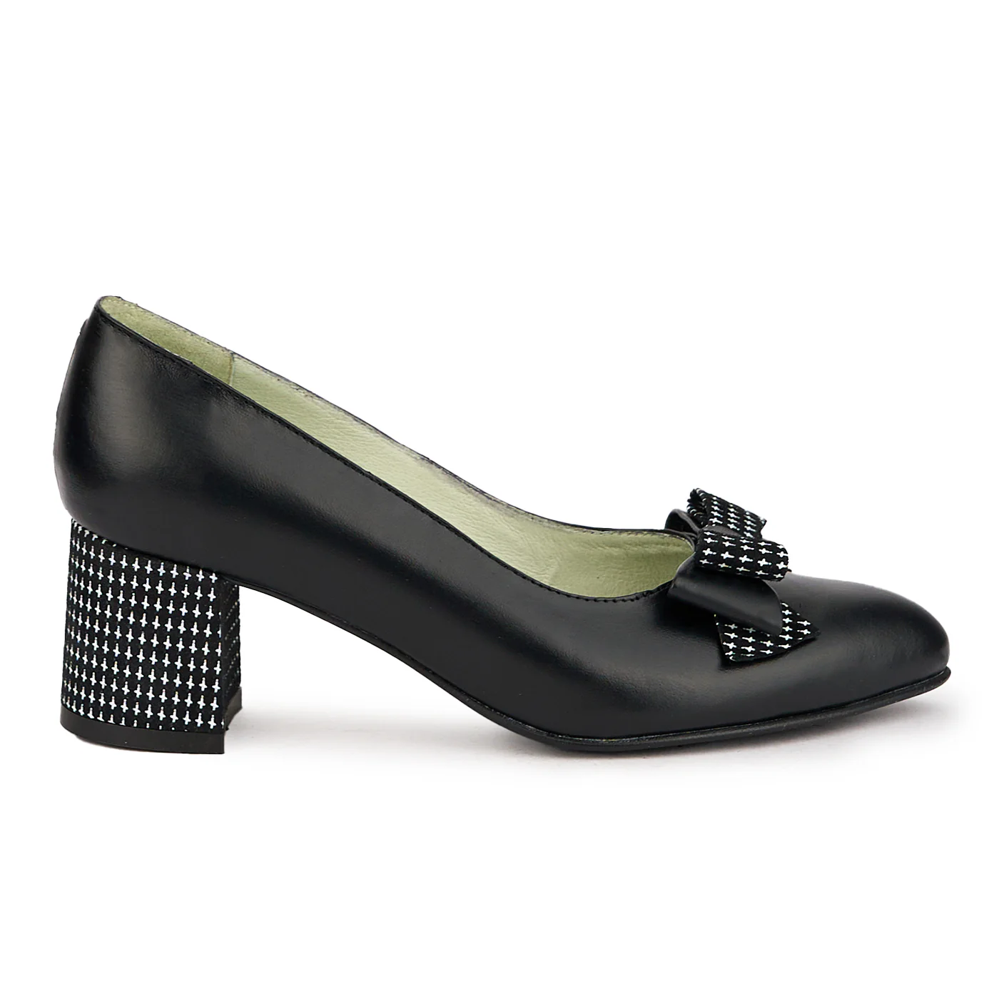 Pantofi dama din piele naturala neagra cu toc gros 6 cm 16977