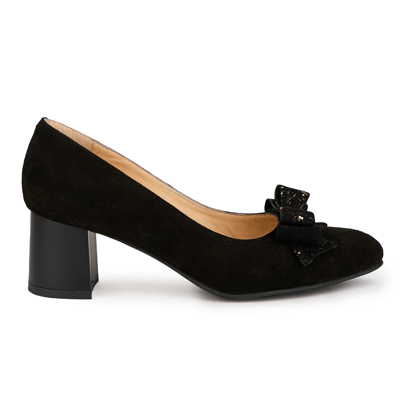 Pantofi dama din piele naturala neagra cu toc gros 6 cm 16978