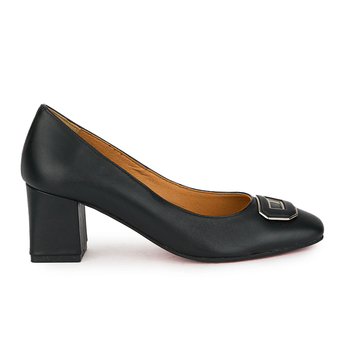 Pantofi dama din piele naturala neagra cu toc gros 6 cm 17571