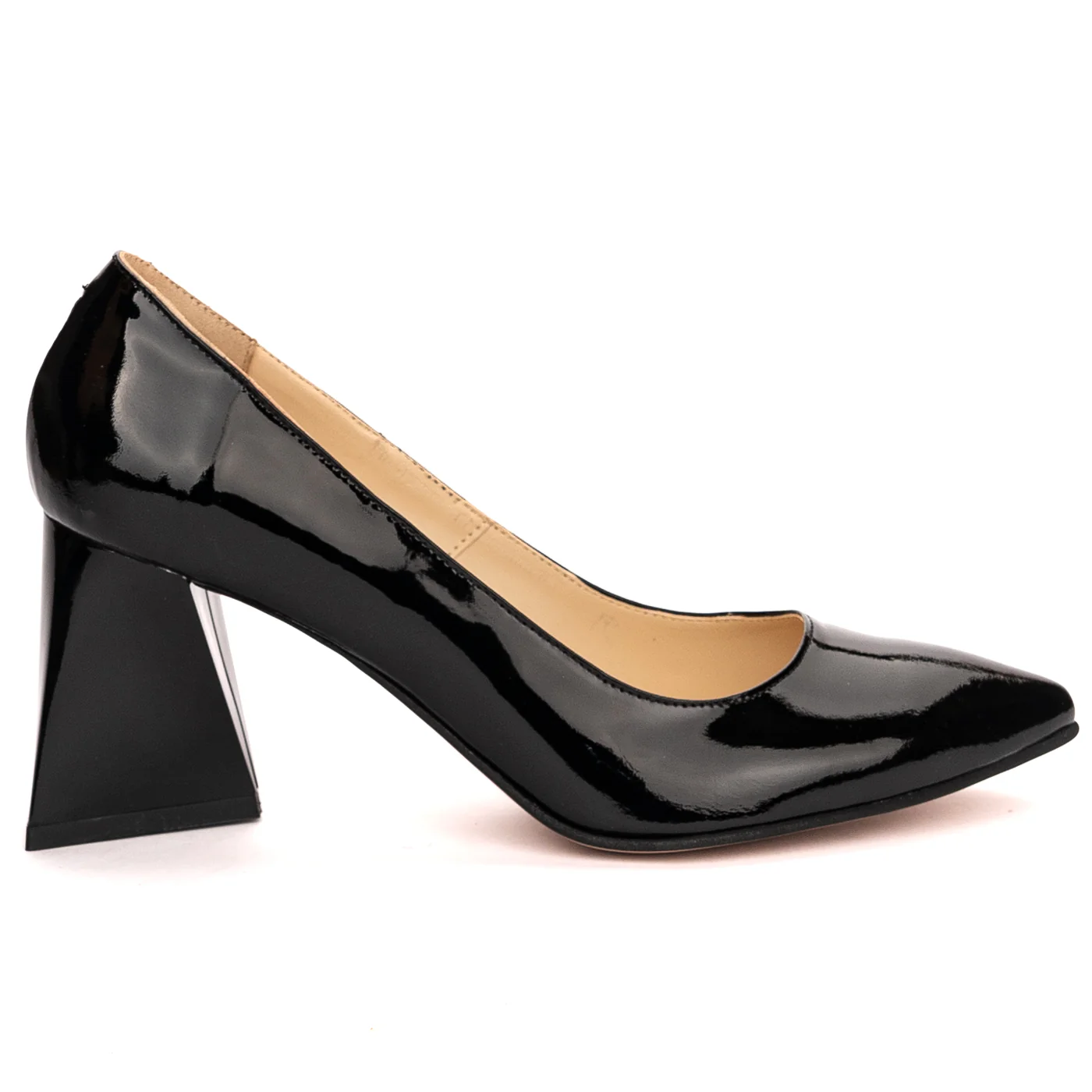 Pantofi dama din piele naturala neagra cu toc gros 7.5 cm 13530