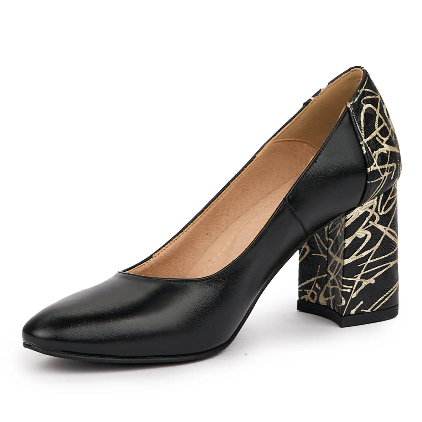 Pantofi dama din piele naturala neagra cu toc gros 7.5 cm 14334 - Image 3