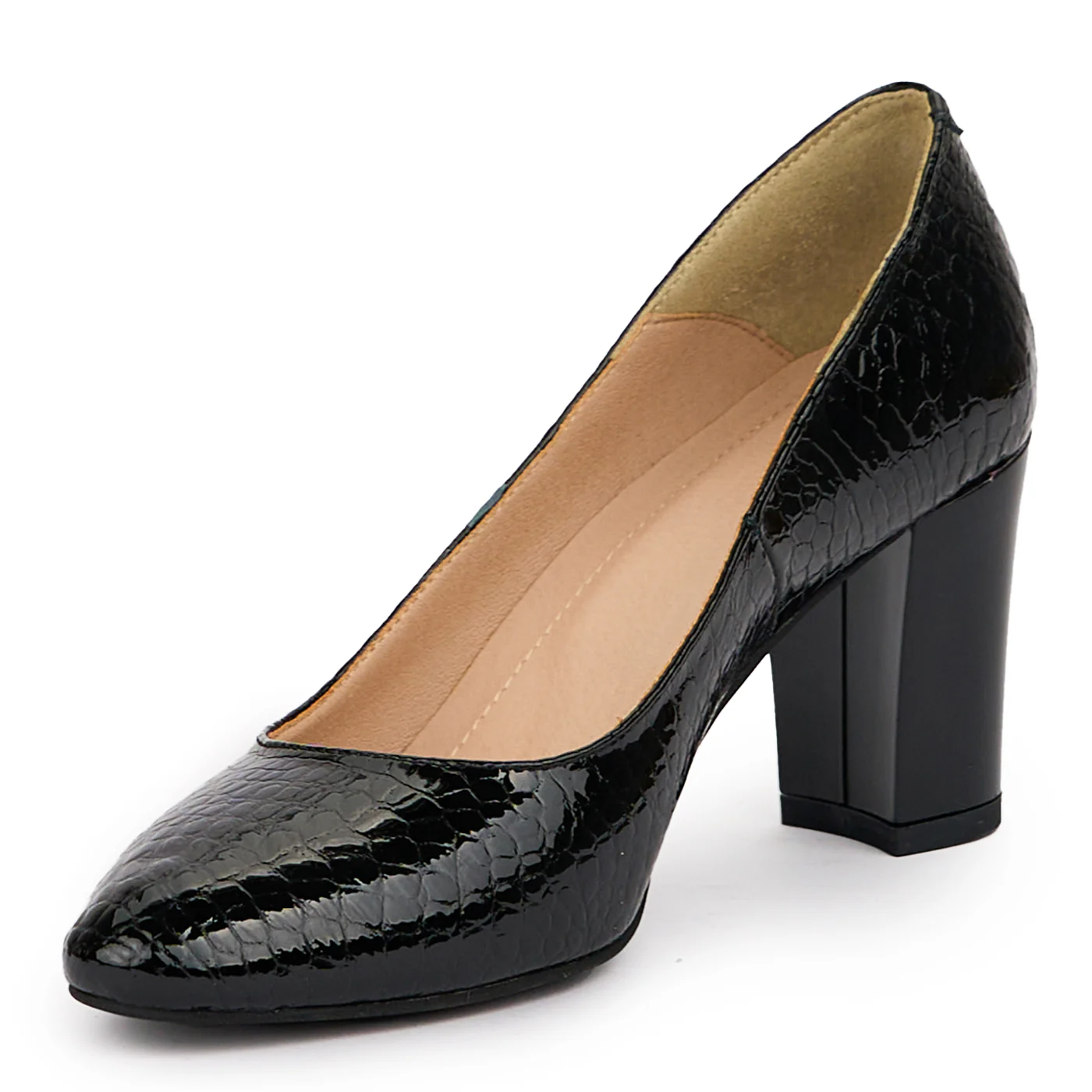 Pantofi dama din piele naturala neagra cu toc gros 7.5 cm 14336 - Image 3