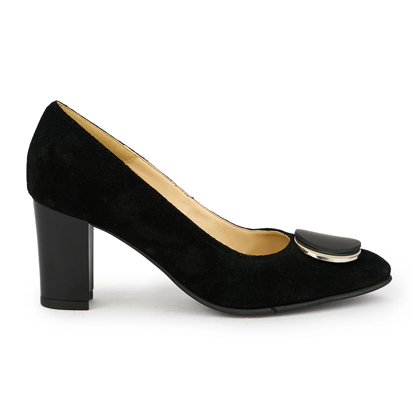 Pantofi dama din piele naturala neagra cu toc gros 7.5 cm 15108