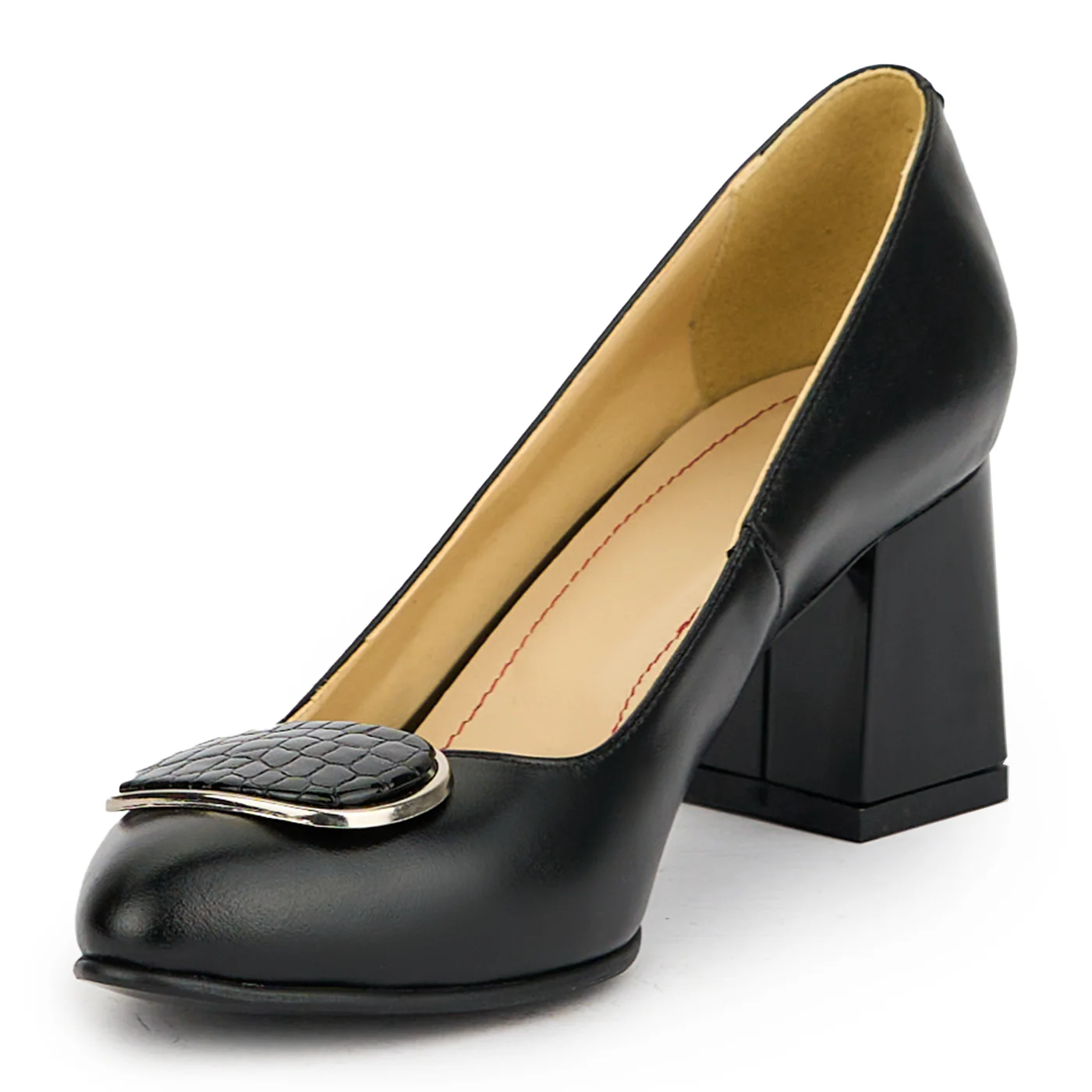 Pantofi dama din piele naturala neagra cu toc gros 7.5 cm 15127 - Image 3