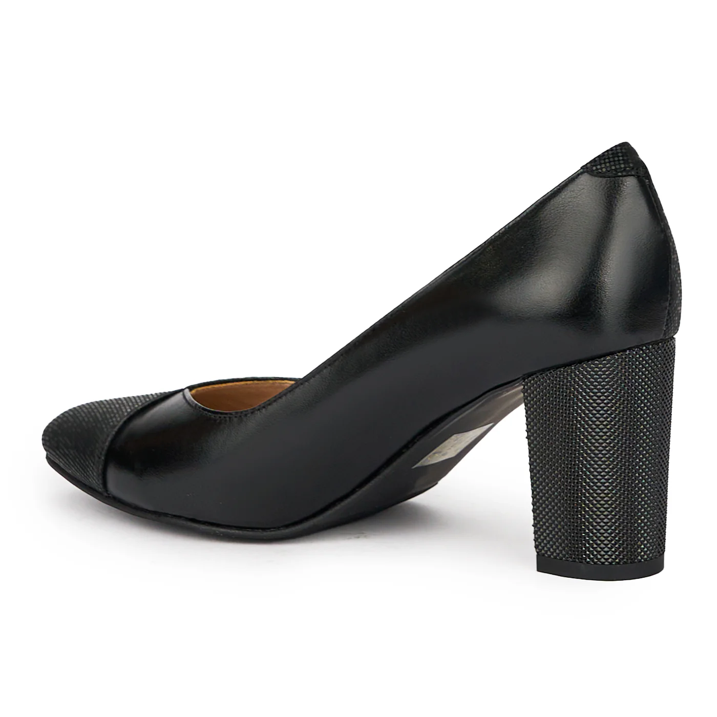 Pantofi dama din piele naturala neagra cu toc gros 7.5 cm 15458 - Image 2