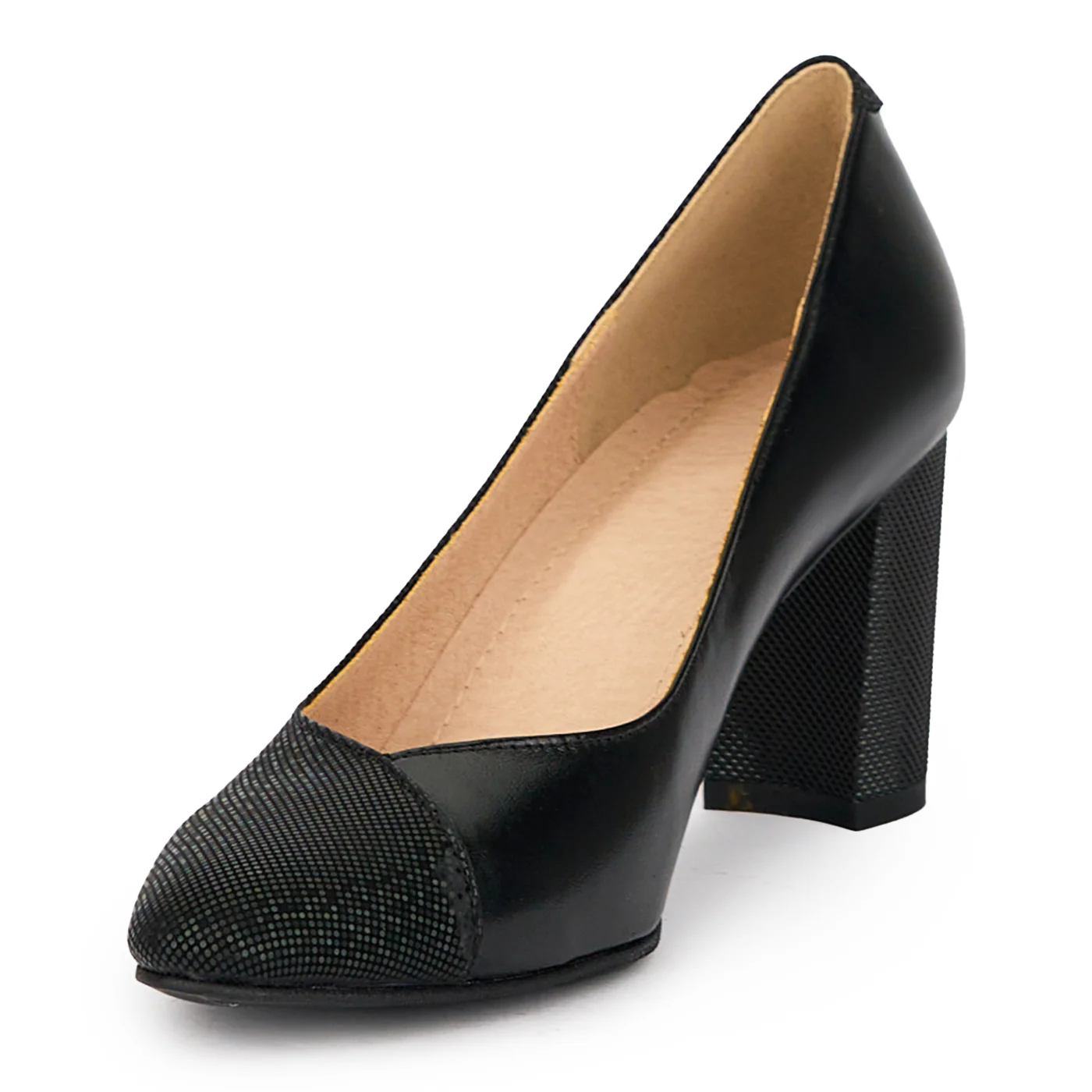 Pantofi dama din piele naturala neagra cu toc gros 7.5 cm 15458 - Image 3