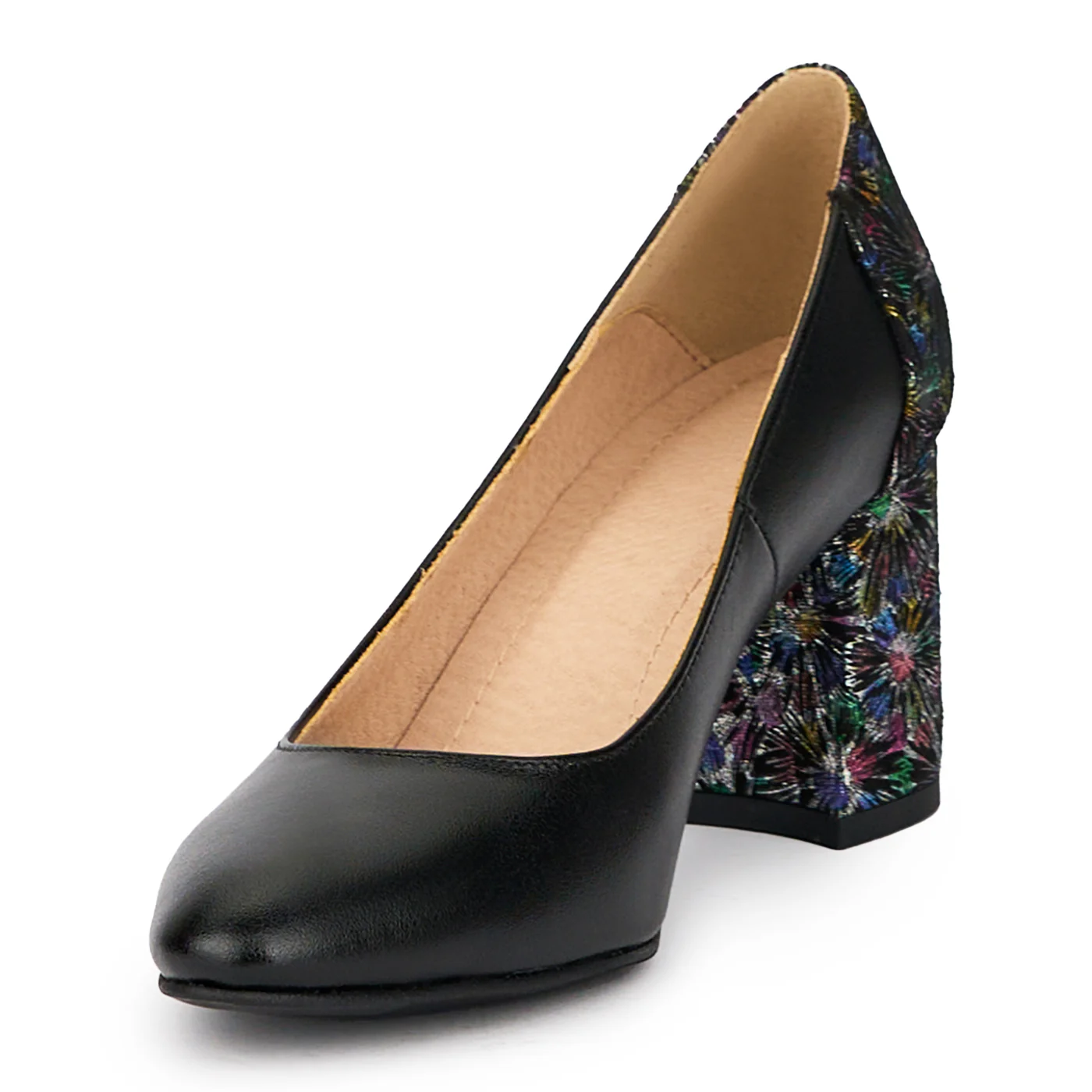 Pantofi dama din piele naturala neagra cu toc gros 7.5 cm 15460 - Image 3