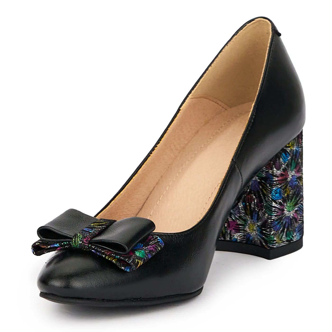 Pantofi dama din piele naturala neagra cu toc gros 7.5 cm 15506 - Image 3