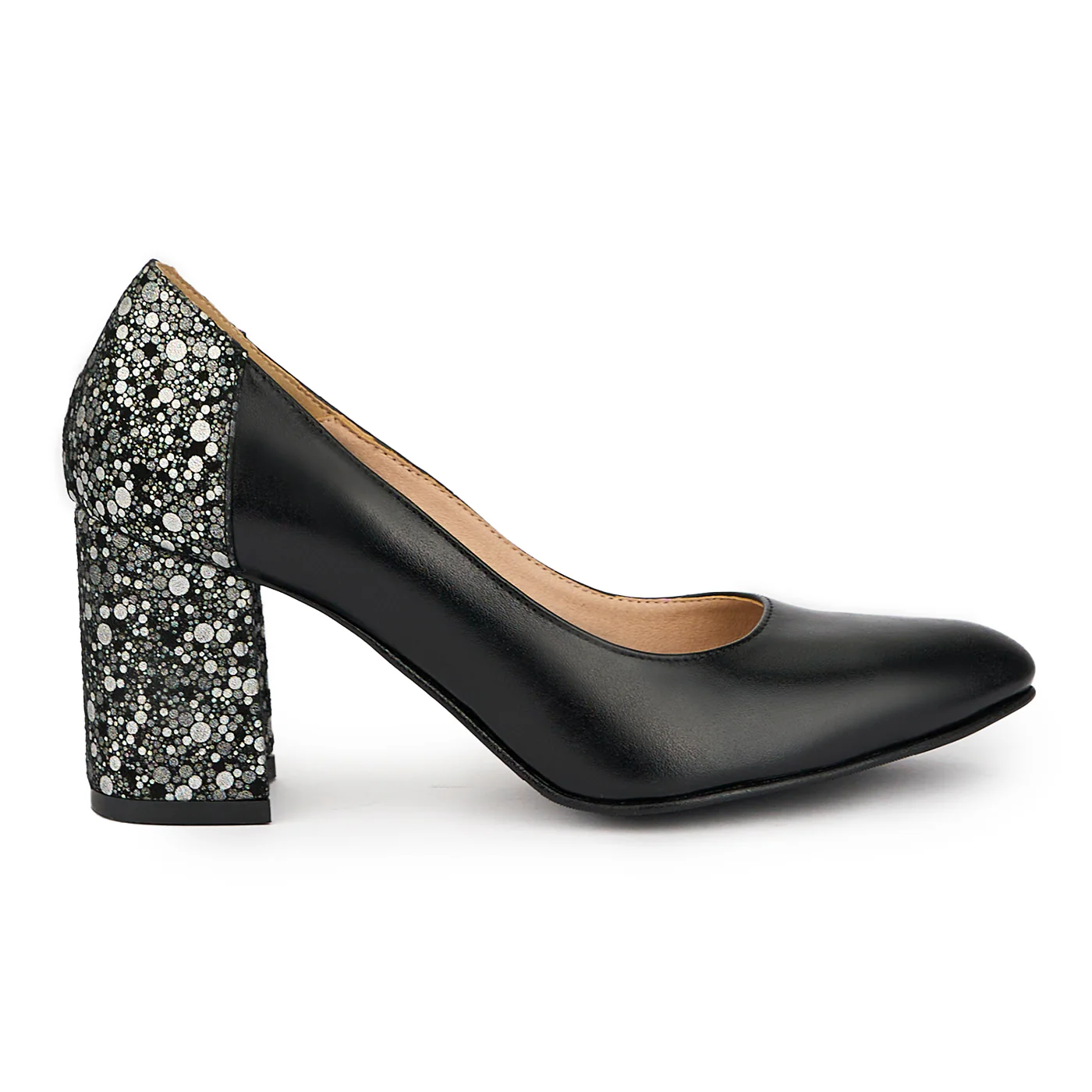 Pantofi dama din piele naturala neagra cu toc gros 7.5 cm 15713