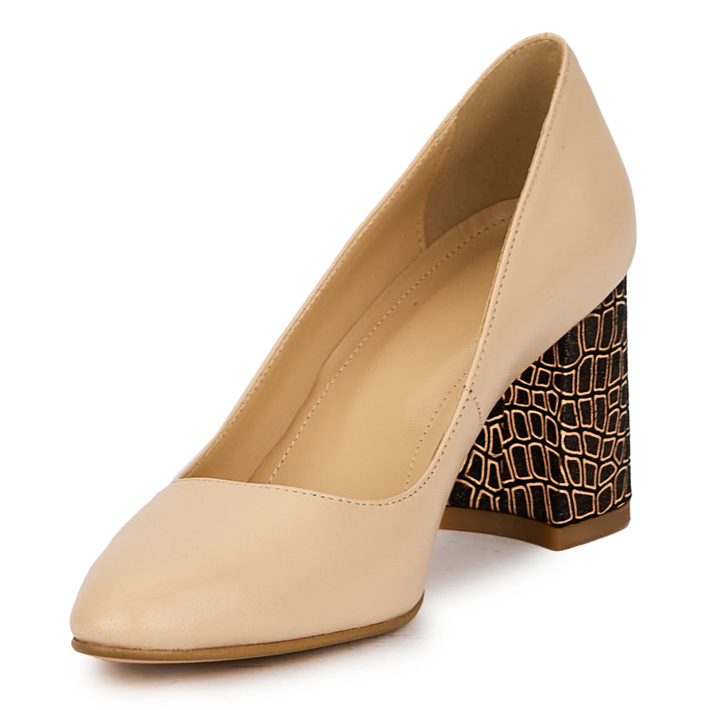 Pantofi dama din piele naturala bej cu toc gros 7.5 cm 15866 - Image 3