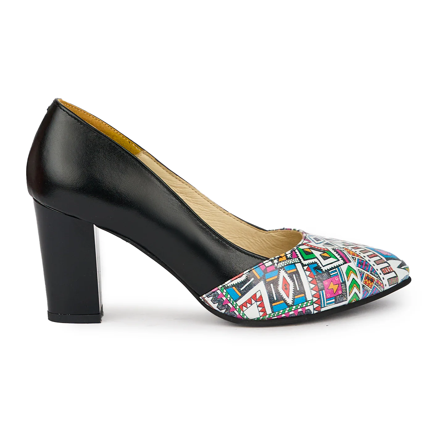 Pantofi dama din piele naturala neagra cu toc gros 7.5 cm 16259