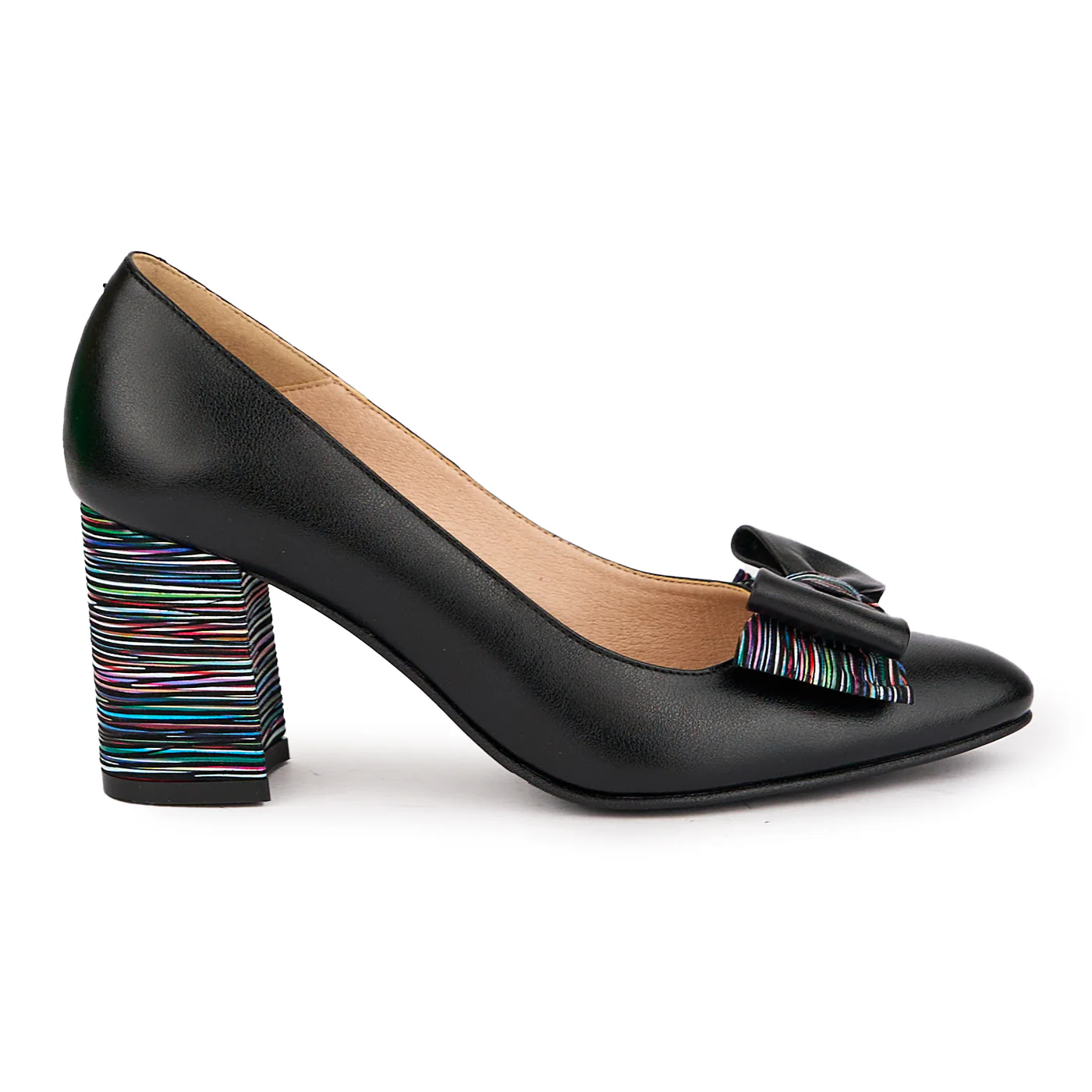 Pantofi dama din piele naturala neagra cu toc gros 7.5 cm 16413
