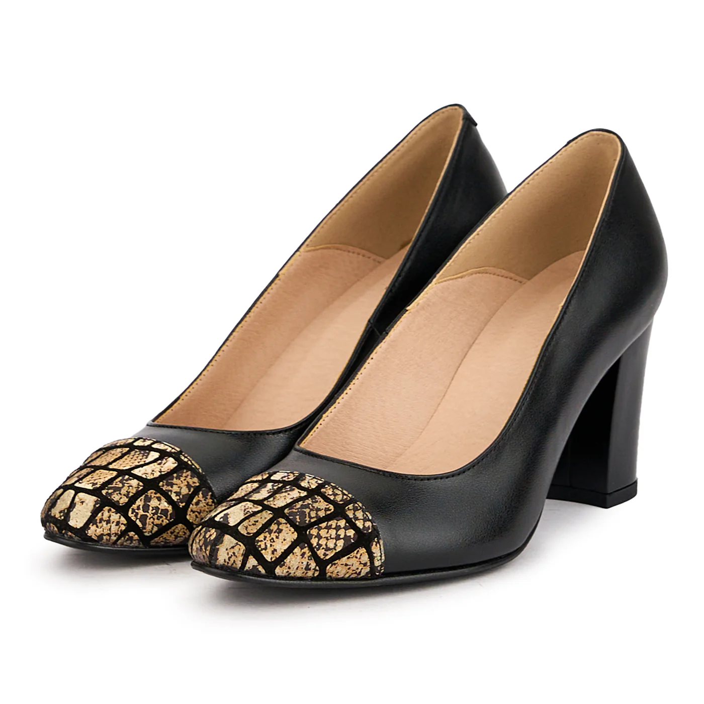 Pantofi dama din piele naturala neagra cu toc gros 7.5 cm 16647 - Image 3