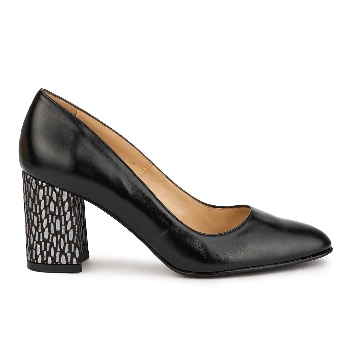 Pantofi dama din piele naturala neagra cu toc gros 7.5 cm 16718